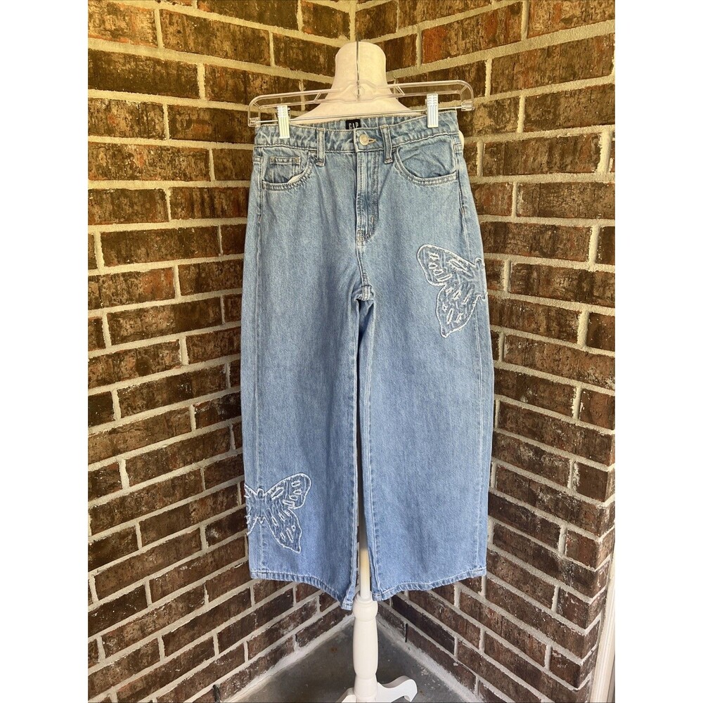 Gap Boho Fairy Wide Leg Butterfly Applique Jeans Size 14 Tween Junior
